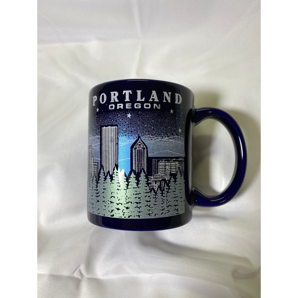 Portland, Oregon, Coffee/Tea, Cup/Mug Cobalt Blue, Cityscapes, Trees, Mountains